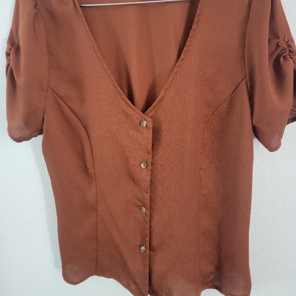 Large Orange E&M Short Sleeve Blouse - Picture 1 of 4